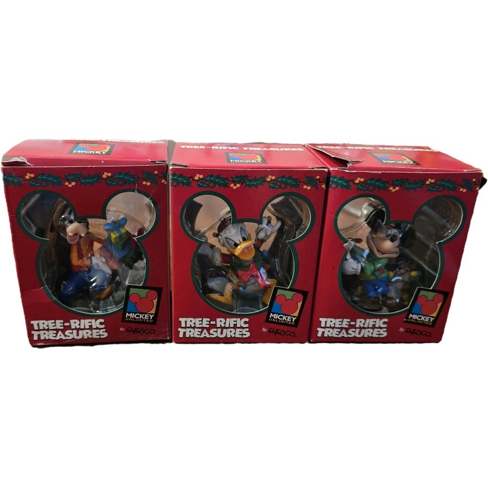 Set of 3 Ensco Disney Tree-riffic Treasures Ornaments Mickey, Donald, Goofy EUC